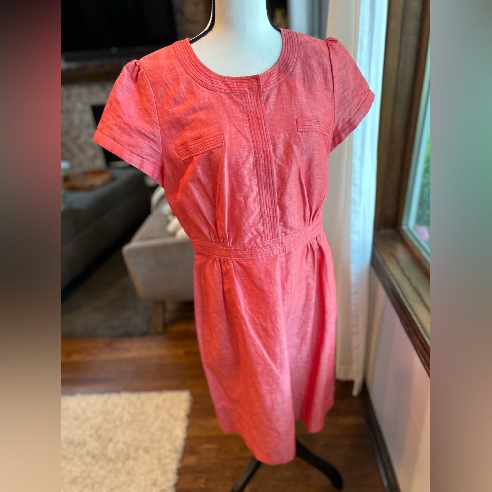 Boden red pink linen dress 10Long